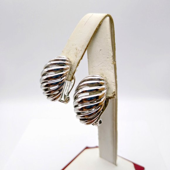 Pierced Half Hoop Earrings, Silver Tone Oval Clip On Chic Vintage - Picture 4 of 6